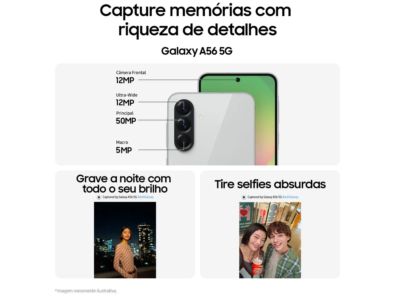 Smartphone Samsung Galaxy A56 5G Verde ou Rosa 256GB 8GB RAM, Câmera Tripla até 50MP, Tela Super AMOLED 6.7", IP67, NFC, Vídeo HDR e Recursos AI